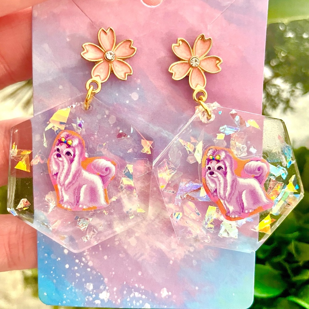 Acrylic Princess Pearl Dog Earrings
